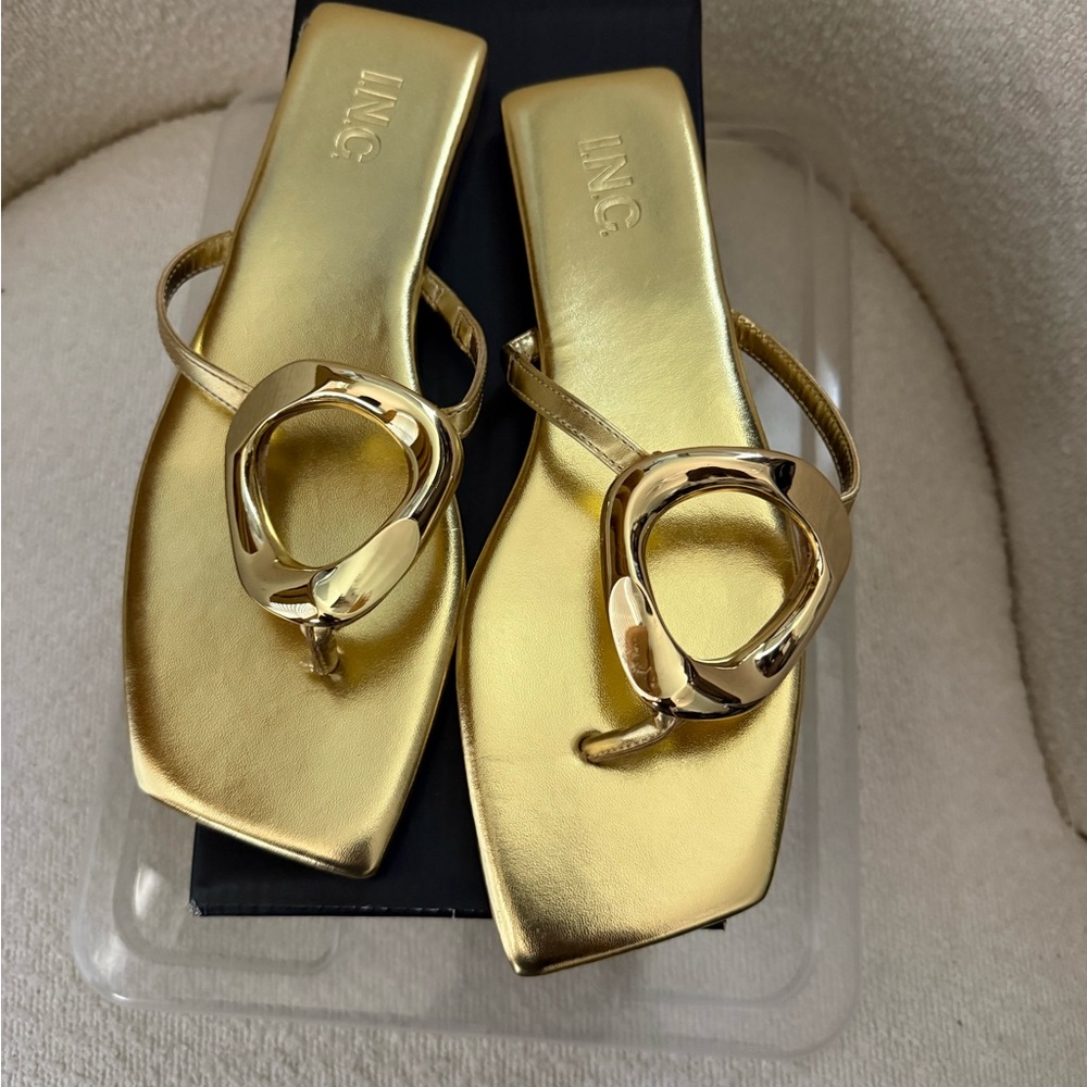 INC International Concepts Gold Metallic Square-Toe Thong Sandals